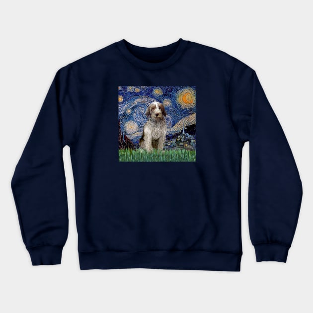 Starry Night Adapted to Include an Italian Spinone Roan Puppy Crewneck Sweatshirt by Dogs Galore and More